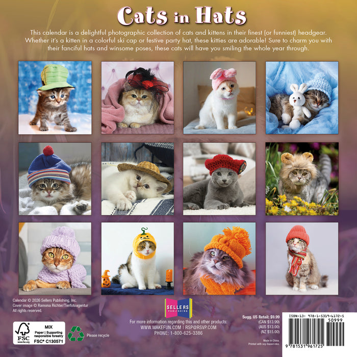 Cats in Hats 2027 Mini Wall Calendar