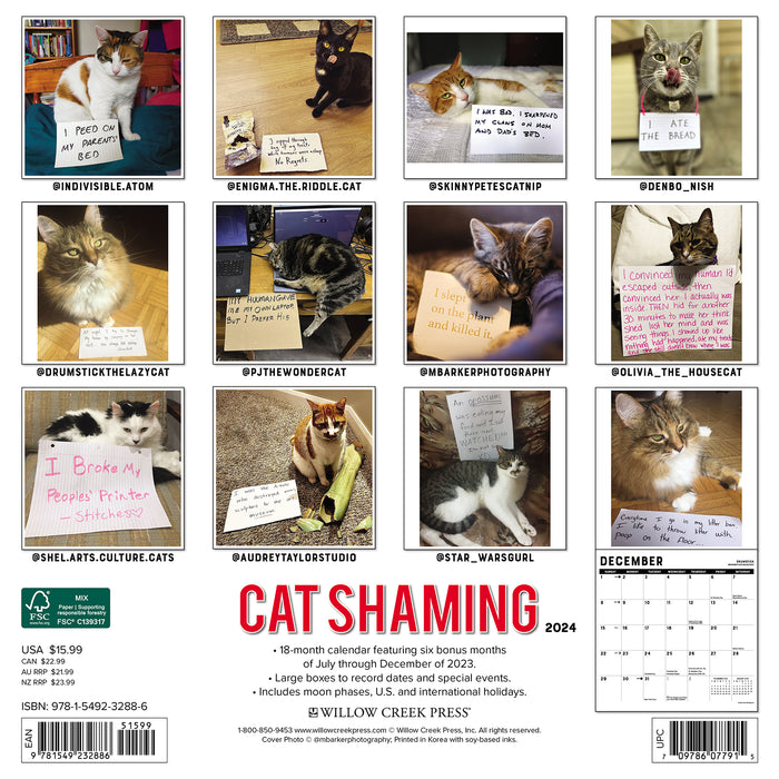 2024 Cat Shaming Wall Calendar