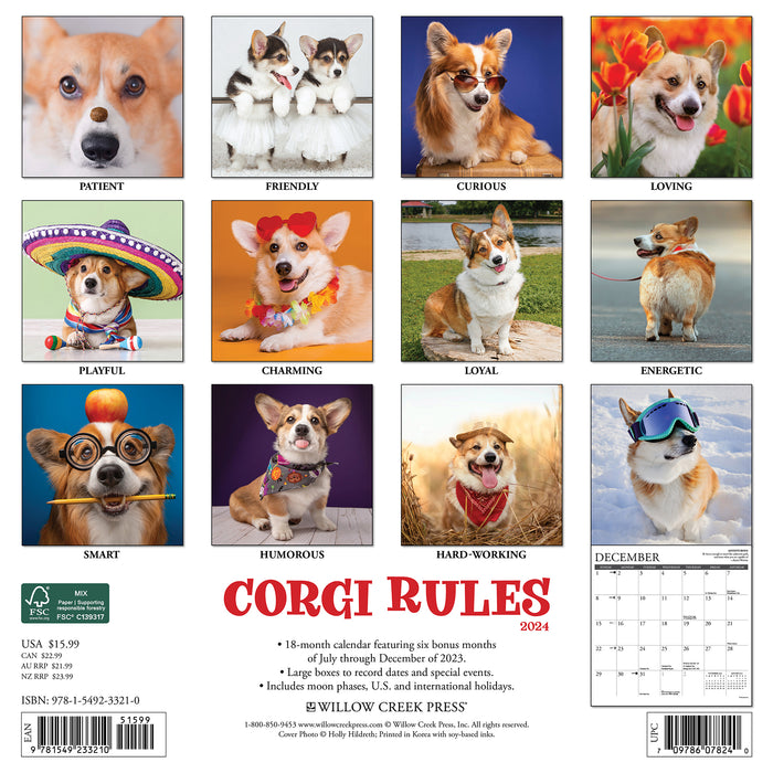 2024 Corgi Rules Wall Calendar