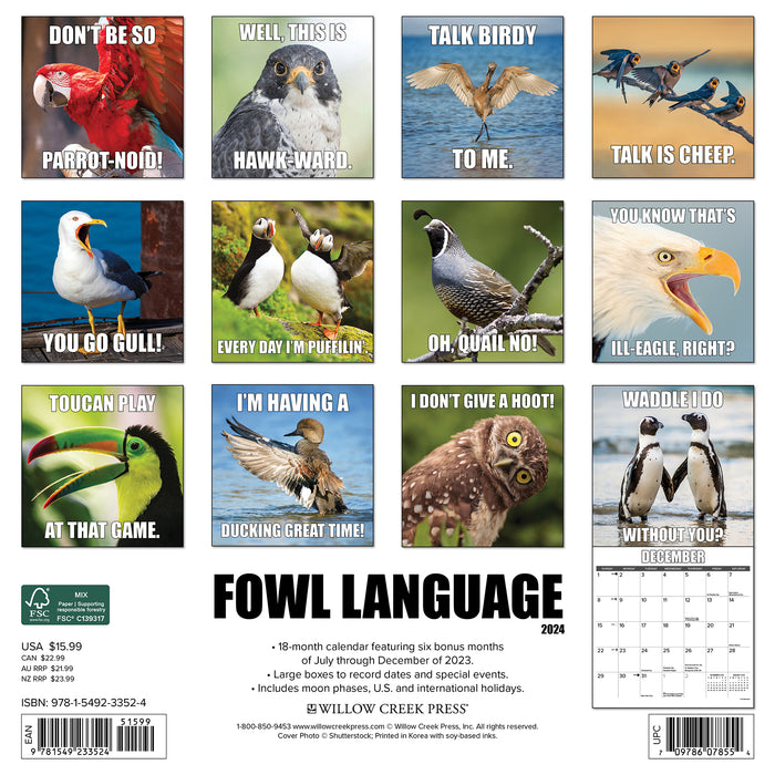 2024 Fowl Language Wall Calendar