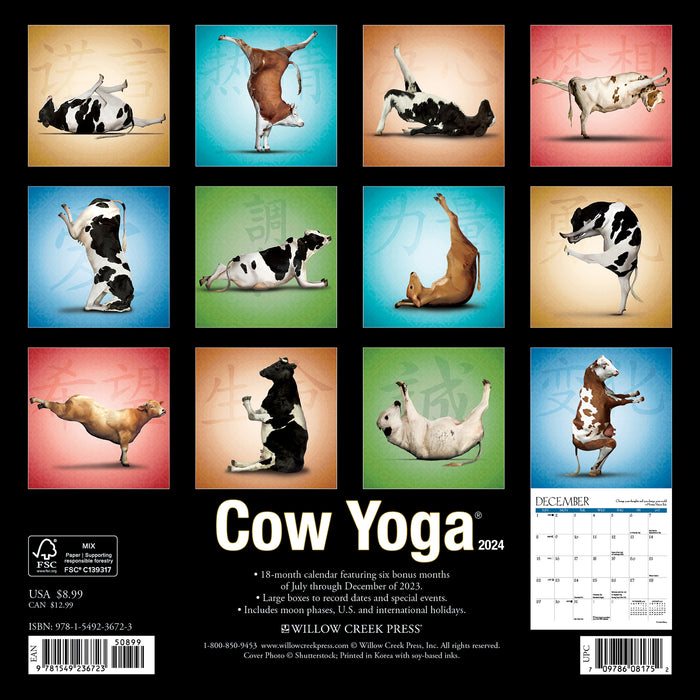 2024 Cow Yoga Mini Wall Calendar