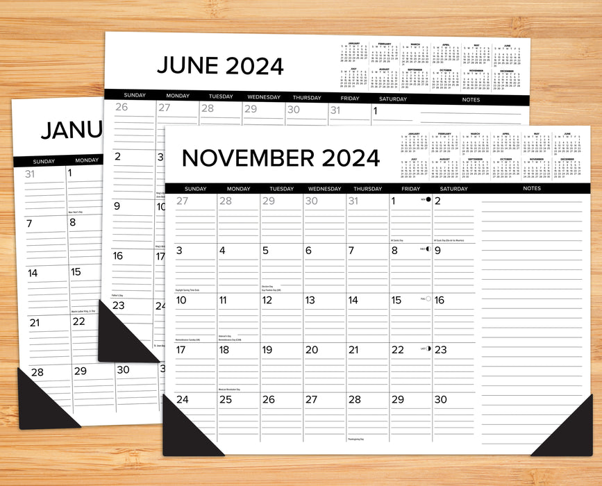 2024 Black & White Desk Pad Calendar