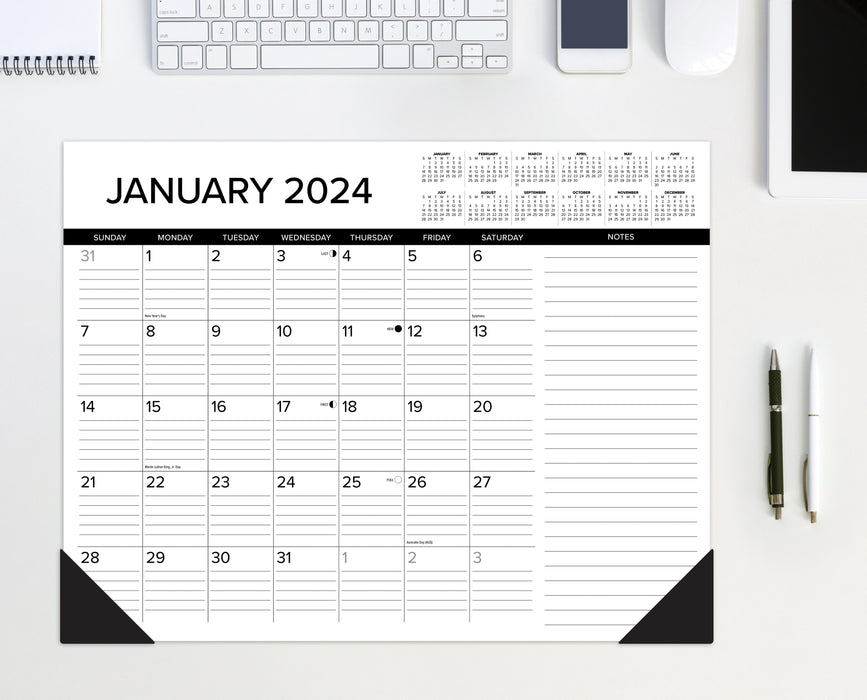 2024 Black & White Desk Pad Calendar — Calendar Club