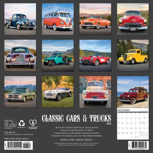 2025 Classic Cars & Trucks Wall Calendar by  Willow Creek Press from Calendar Club