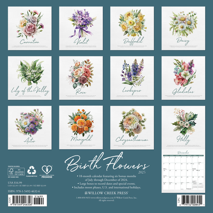 2025 Birth Flowers Wall Calendar by  Willow Creek Press from Calendar Club
