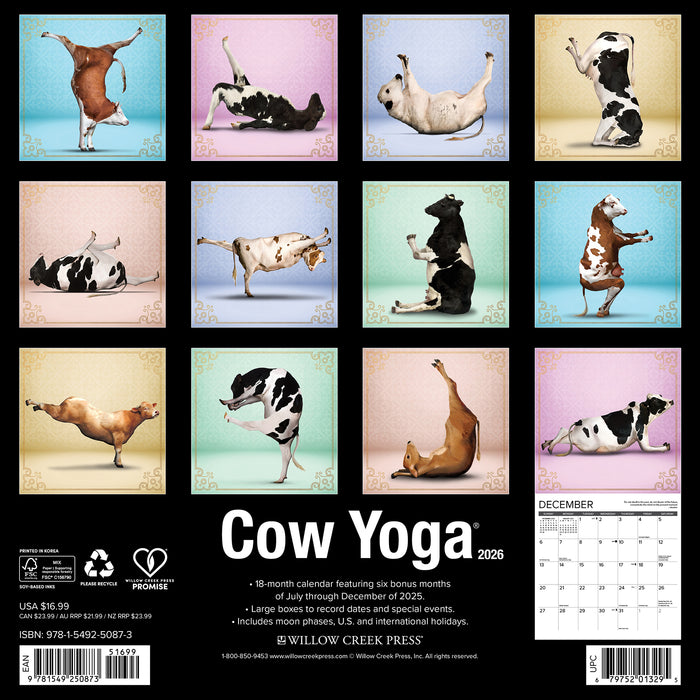 Cow Yoga 2026 Square Wall Calendar