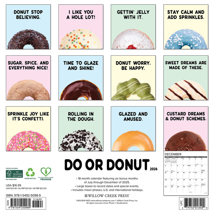 Do or Donut 2026 Square Wall Calendar