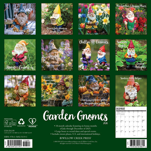 Garden Gnomes 2026 Square Wall Calendar
