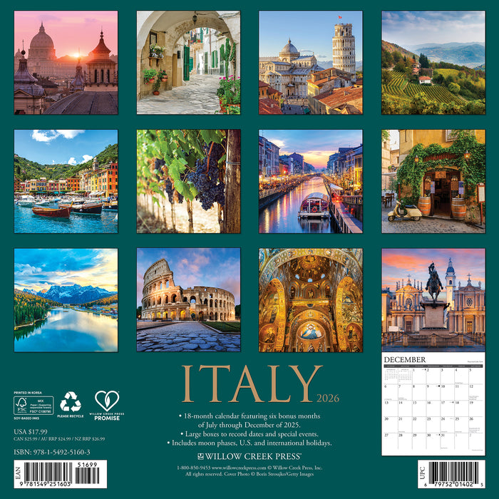 Italy 2026 Square Wall Calendar