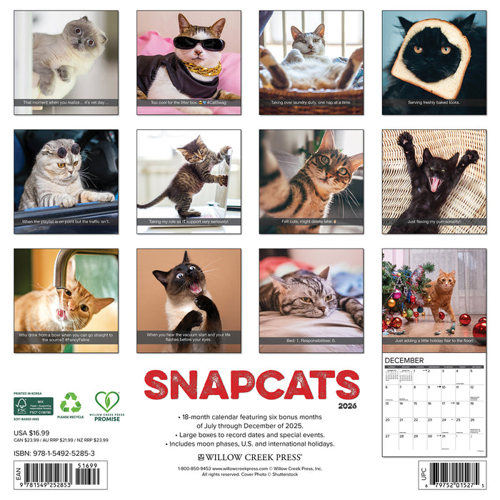 Snapcats 2026 Square Wall Calendar