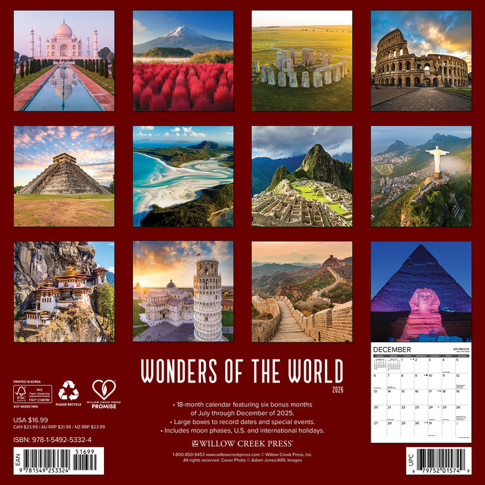 Wonders of the World 2026 Square Wall Calendar