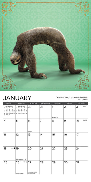 Sloth Yoga 2026 Mini Wall Calendar