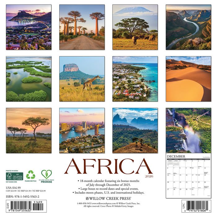 Africa 2026 Square Wall Calendar