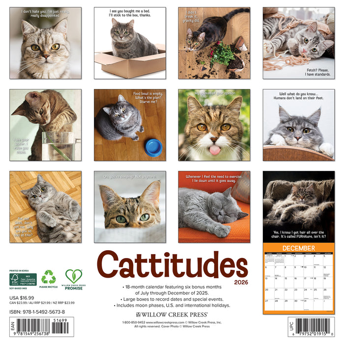 Cattitudes 2026 Square Wall Calendar