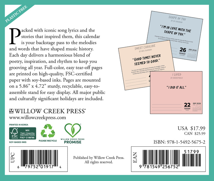 Lyrics to Live By 2026 Page-A-Day Calendar