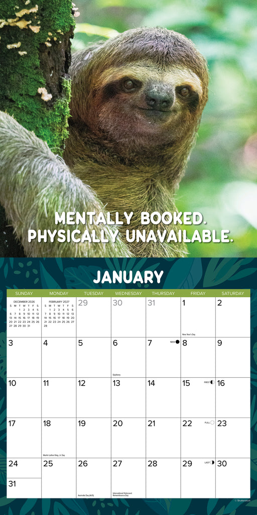 Sloth Mode 2027 Square Wall Calendar