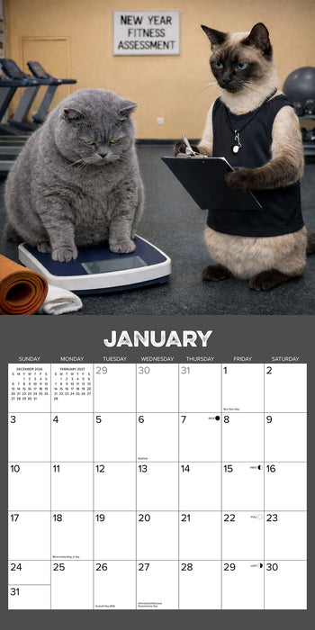 Gym Cats 2027 Square Wall Calendar