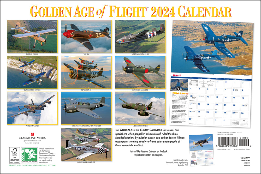 2024 Golden Age of Flight Large Wall Calendar
