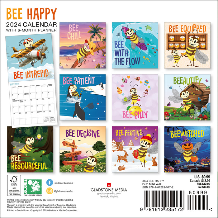 2024 Bee Happy Mini Wall Calendar