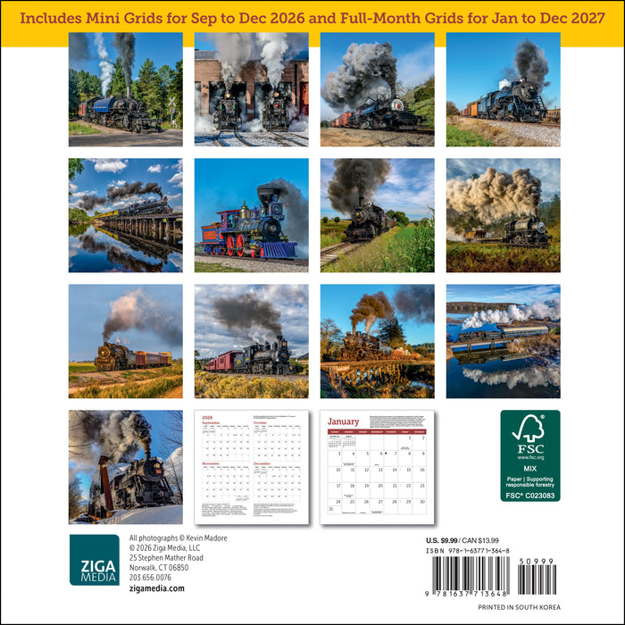 Steam Trains 2027 Mini Wall Calendar