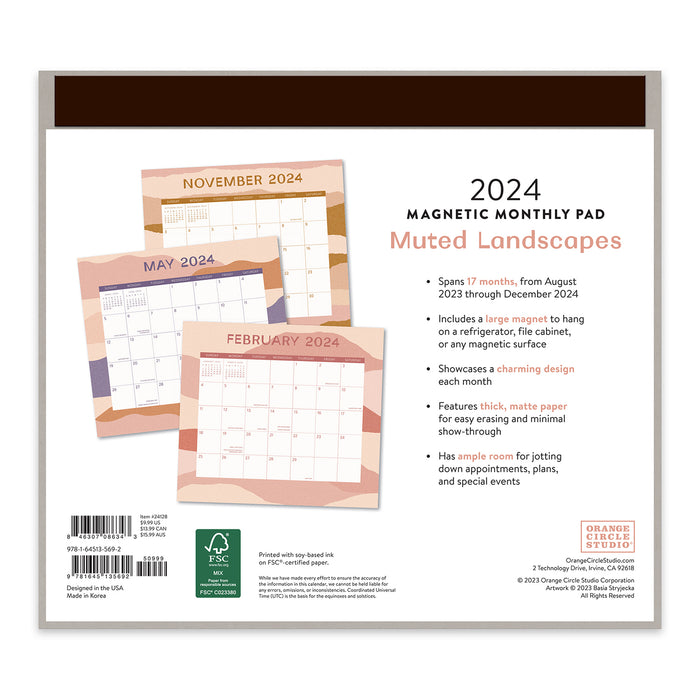 2024 Muted Landscapes Magnetic Wall Calendar