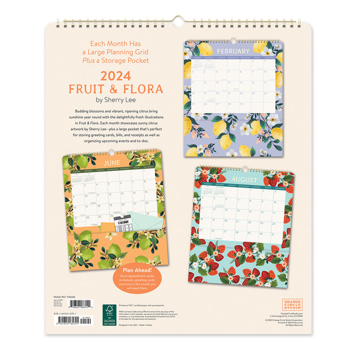 2024 Fruit & Flora Pockets Plus Wall Calendar