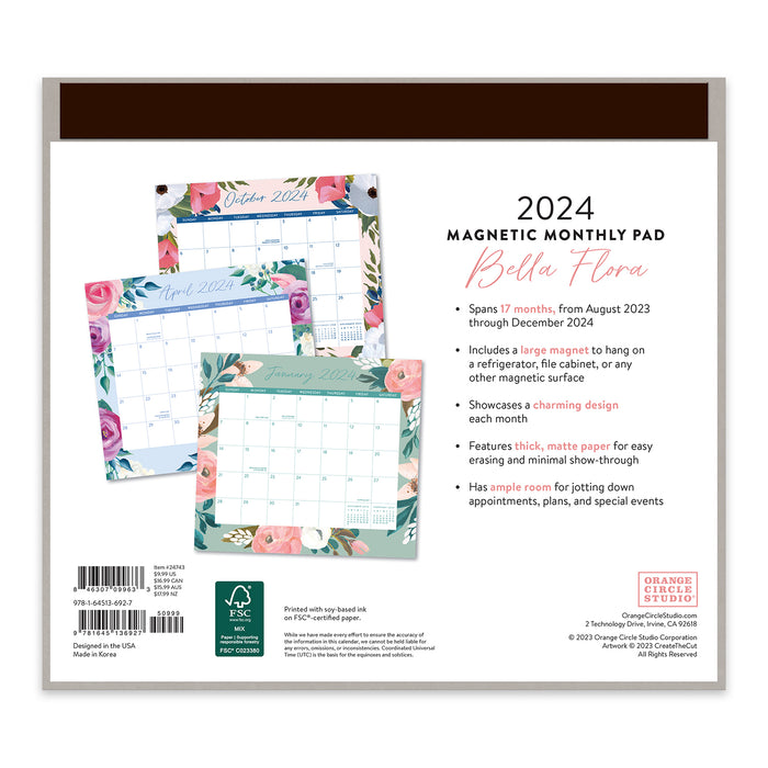 2024 Bella Flora Blush Magnetic Wall Calendar