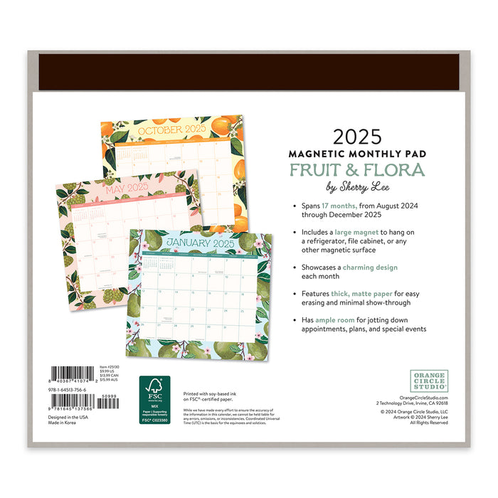 2025 Fruit & Flora Magnetic Wall Calendar