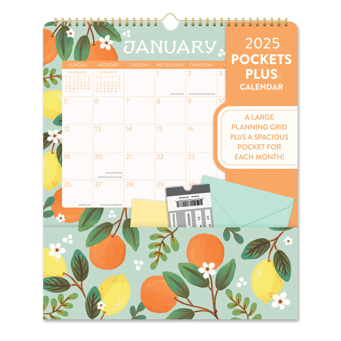 2025 Fruit & Flora Pockets Plus Wall Calendar by  Orange Circle Studio from Calendar Club