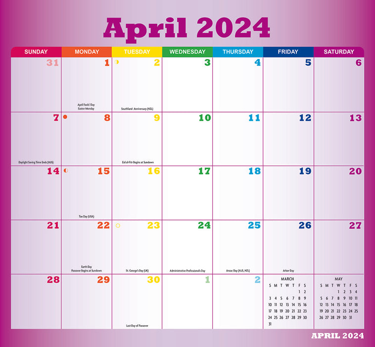 2024 Rainbow Jumbo Magic Grip Wall Calendar