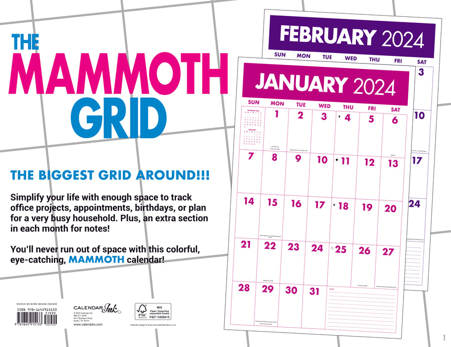 2024 Mammoth Grid Large Wall Calendar