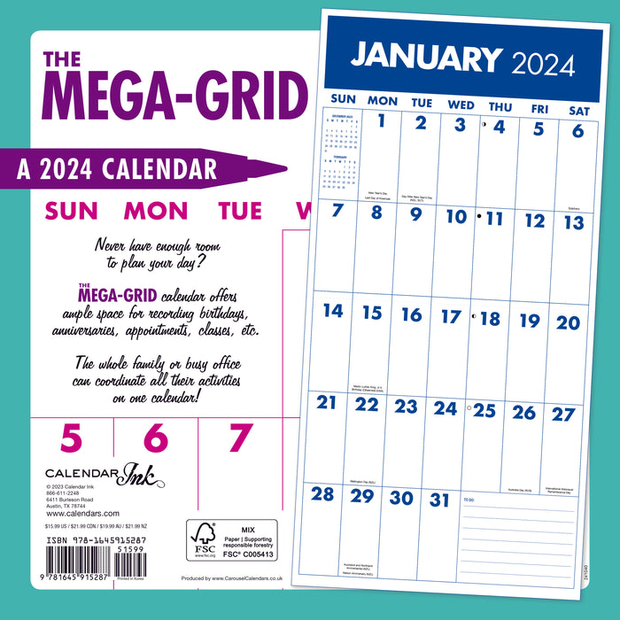 2024 Mega Grid Wall Calendar