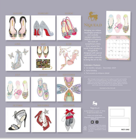 2025 Exquisite Shoes Wall Calendar