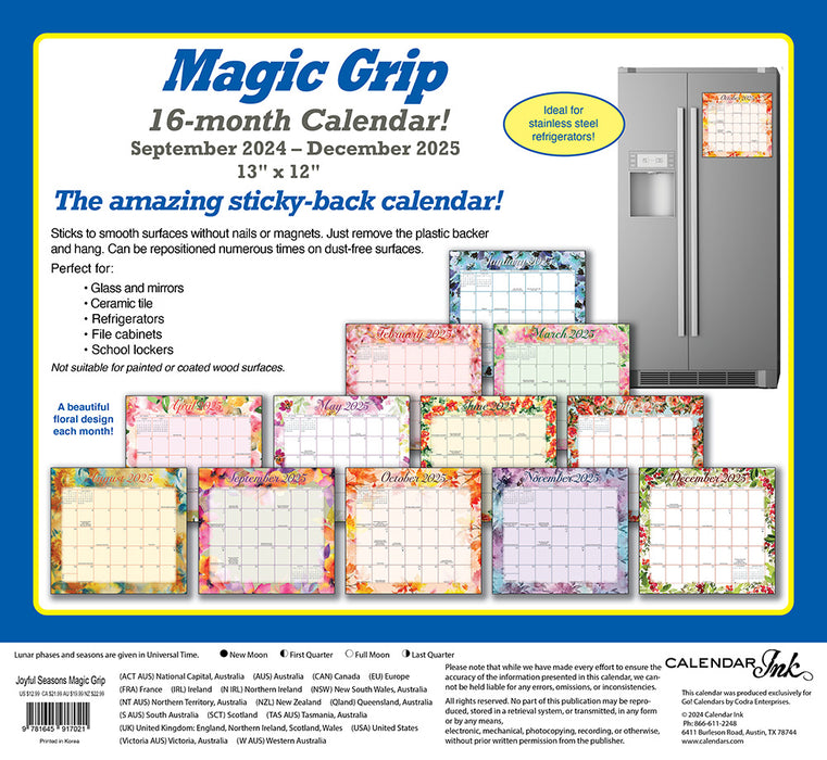 2025 Floral Jumbo Magic Grip Wall Calendar