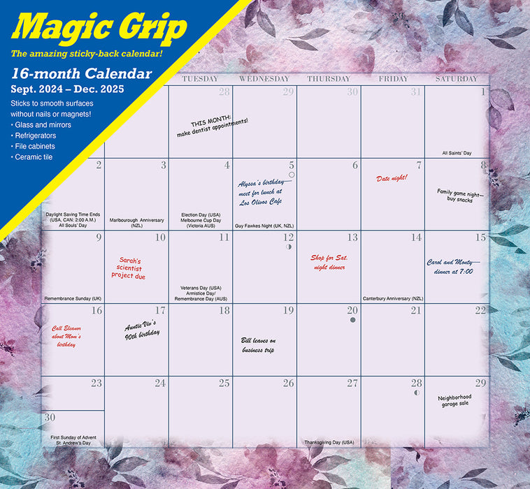 2025 Floral Jumbo Magic Grip Wall Calendar