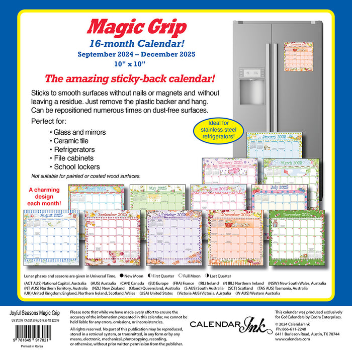 2025 Joyful Seasons Magic Grip Wall Calendar