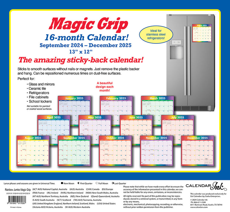 2025 Rainbow Jumbo Magic Grip Wall Calendar