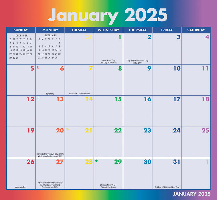 2025 Rainbow Jumbo Magic Grip Wall Calendar