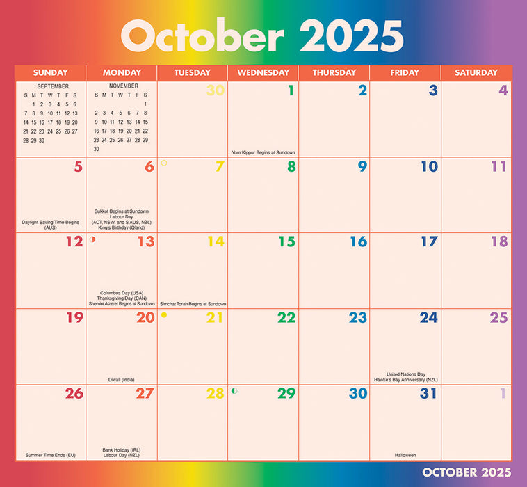 2025 Rainbow Jumbo Magic Grip Wall Calendar