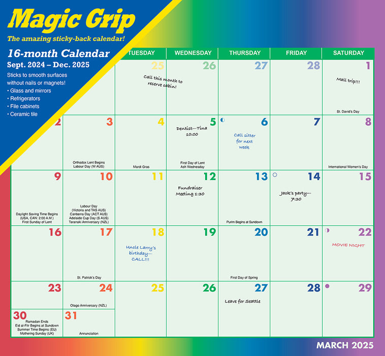 2025 Rainbow Jumbo Magic Grip Wall Calendar