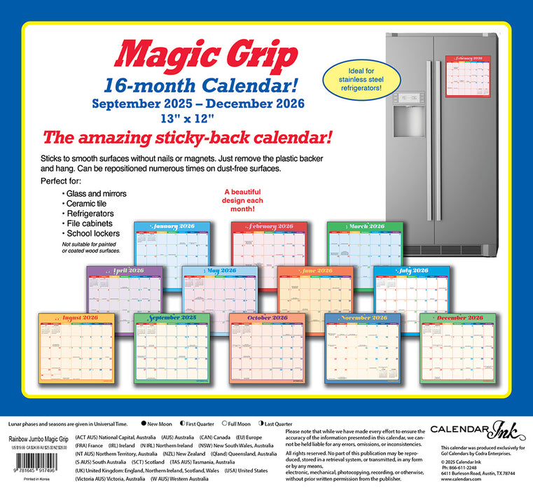 Rainbow Jumbo Magic Grip 2026 Large Wall Calendar