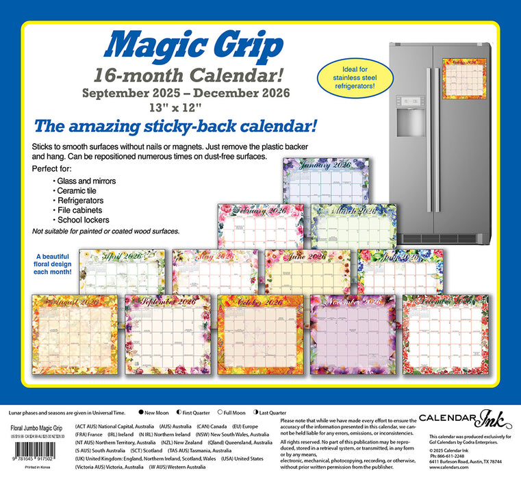 Floral Jumbo Magic Grip 2026 Large Wall Calendar