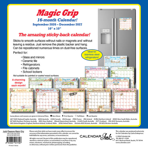 Joyful Seasons Magic Grip 2027 Square Wall Calendar