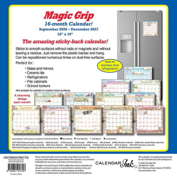 Joyful Seasons Magic Grip 2027 Square Wall Calendar