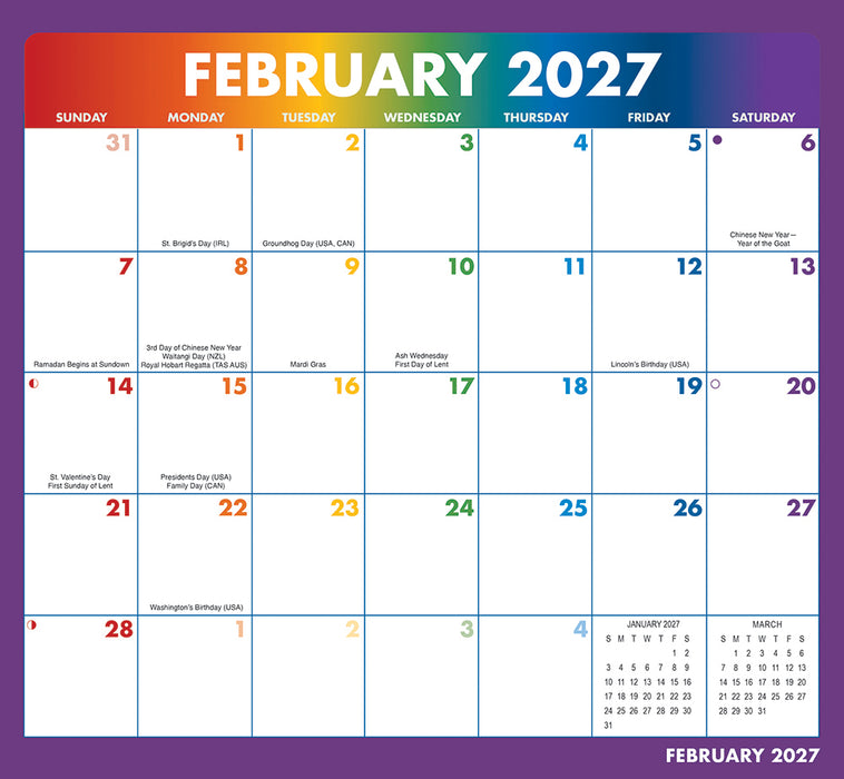 Rainbow Jumbo Magic Grip 2027 Large Wall Calendar