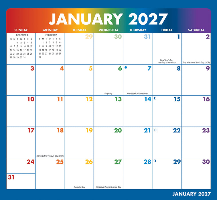 Rainbow Jumbo Magic Grip 2027 Large Wall Calendar
