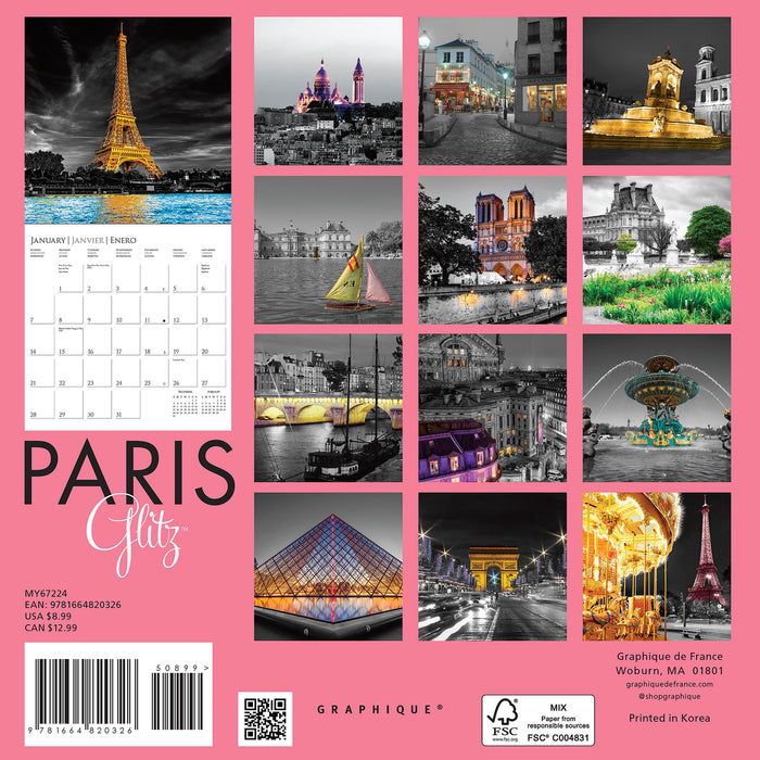 2024 Paris Glitz Mini Wall Calendar