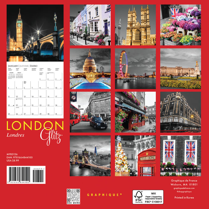 London Glitz 2026 Mini Wall Calendar