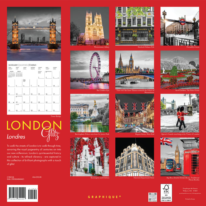 London Glitz 2026 Square Wall Calendar