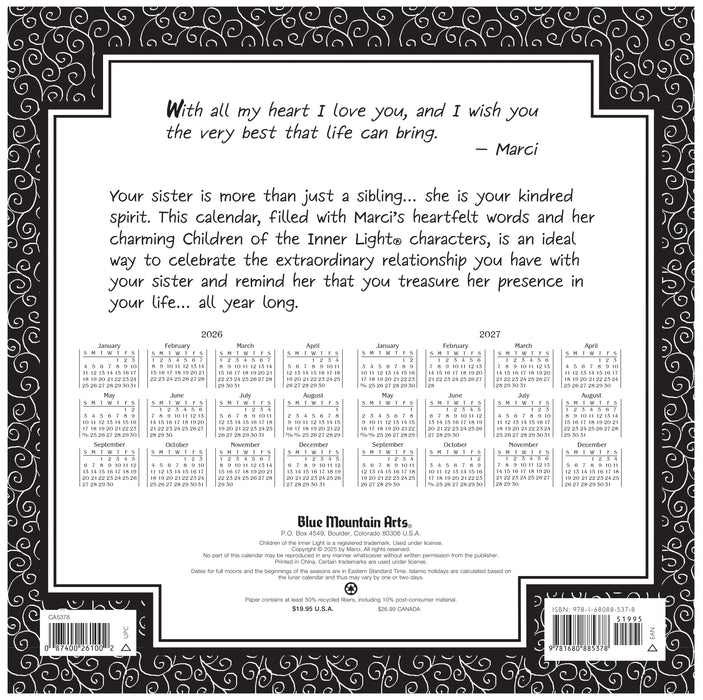 Sister, I Love You 2026 Square Wall Calendar